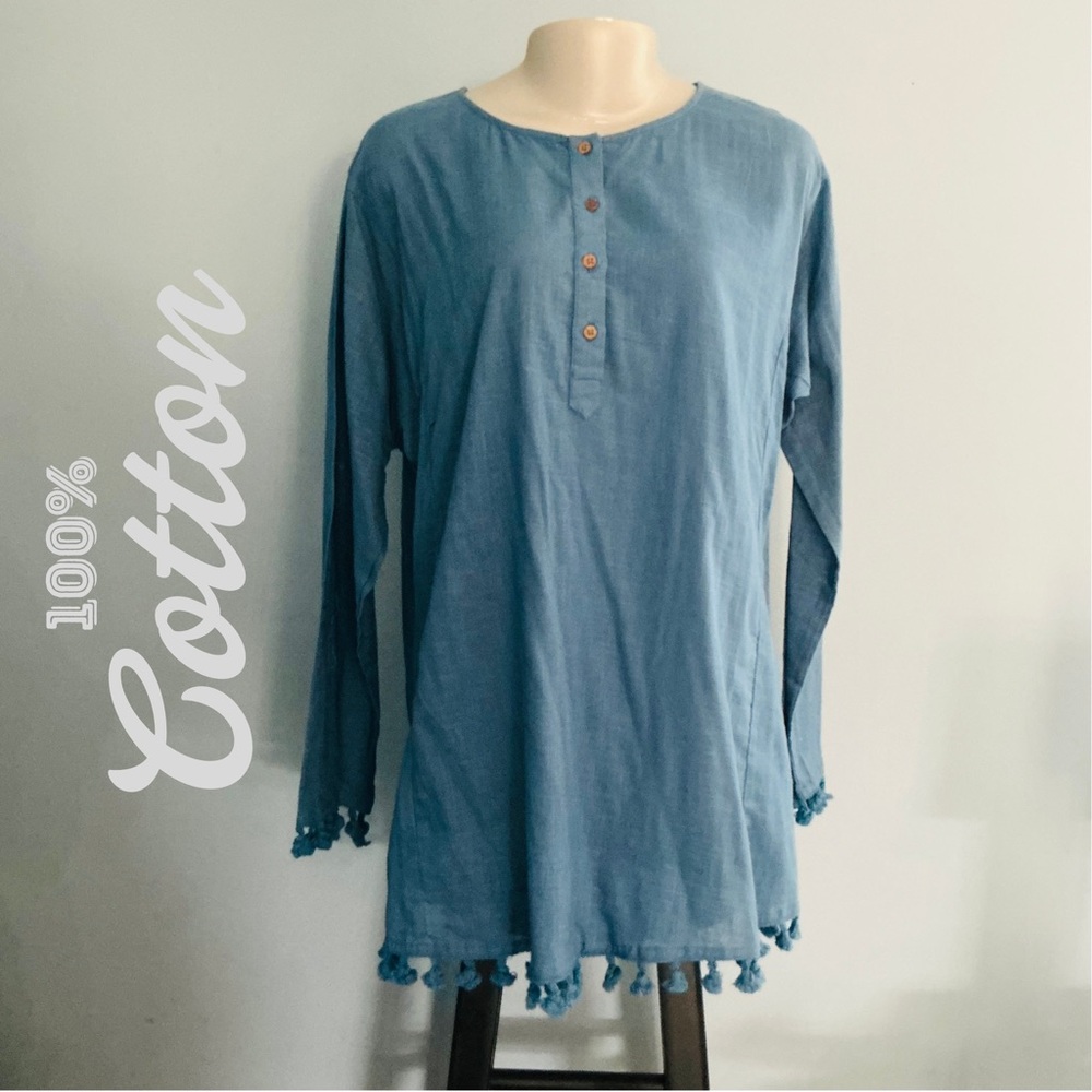 100% Cotton Women’s Slub Nima Tunic w/ Tassle Fringe by Embellish | NWT | BX20